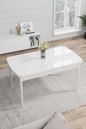 Rio Serisi 80x132 Açılabilir MDF Mutfak Masası Takımı Beyaz Masa 4 Zebra Desen Sandalye