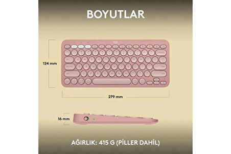 Logitech Pebble Keys 2 K380s Bluetooth Klavye -920-011861 + Logitech M350s Pebble 2 Kablosuz Sessiz Mouse-910-007014
