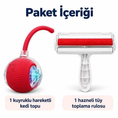 Busstier Minik Kuyruklar – Hareketli Kedi Topu ve Hazneli Tüy Rulosu Seti