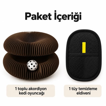 Busstier Pati Sarmalı – Akordiyon Kedi Oyuncağı ve Kumaş Tüy Temizleyici Seti