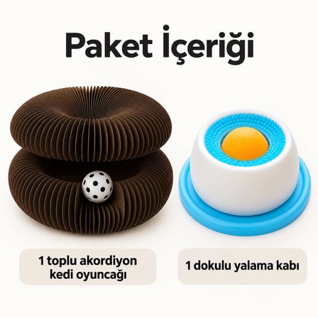 Busstier Küçük Keyifler – Akordiyon Kedi Oyuncağı ve Dokulu Yalama Kabı Seti