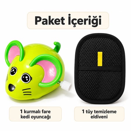 Busstier Neşeli İzler – Kurmalı Kedi Faresi ve Kumaş Tüy Temizleyici Seti