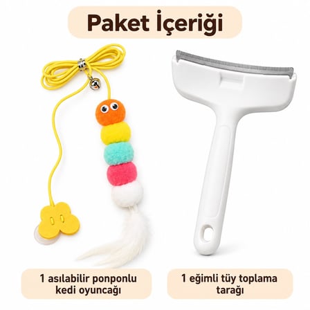 Busstier Minik Kaşif – Asılı Kedi Oltası ve Evcil Hayvan Tarağı Seti
