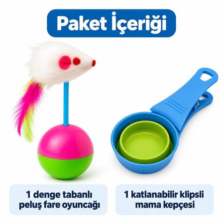 Busstier Fare Molası – Denge Toplu Kedi Faresi ve Klipsli Mama Kepçesi Seti