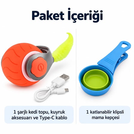 Busstier Hareketli Mola – Kuyruklu Kedi Topu ve Klipsli Mama Kepçesi Seti