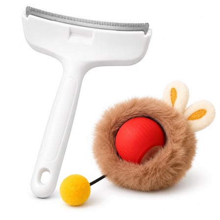 Busstier Peluş Rutin – Peluş Tavşan Kedi Oyuncağı ve Evcil Hayvan Tarağı Seti