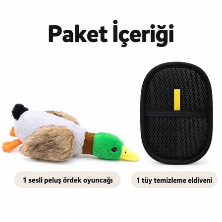 Busstier Peluş Yoldaş – Peluş Ördek Köpek Oyuncağı ve Kumaş Tüy Temizleyici Seti