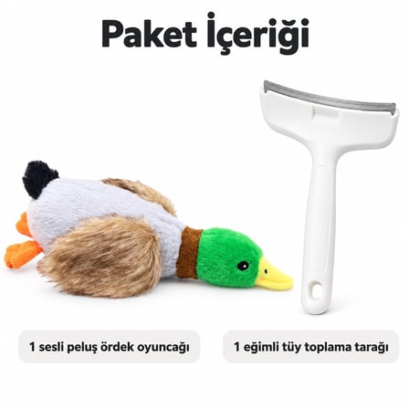 Busstier Yumuşak Dostluk – Peluş Ördek Köpek Oyuncağı ve Evcil Hayvan Tarağı Seti