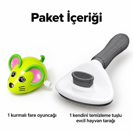 Busstier Fare Limanı – Kurmalı Fare Kedi Oyuncağı ve Tarak Seti