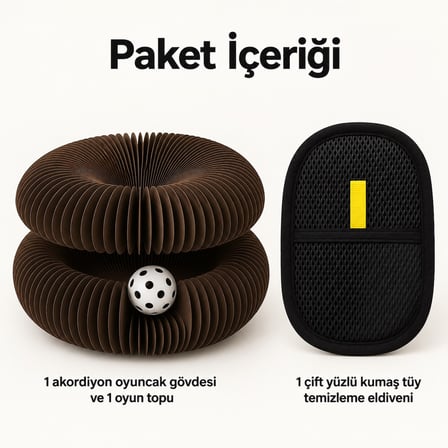 Busstier Akordeon Atlası – Akordiyon Top Kanallı Kedi Oyuncağı ve Tüy Temizleyici Seti