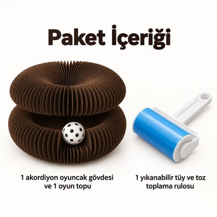 Busstier Akordeon Bahçesi – Akordiyon Top Kanallı Kedi Oyuncağı ve Tüy Temizleyici Seti