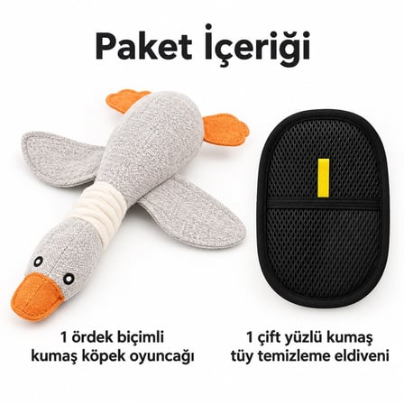 Busstier Ördek Bahçesi – Kumaş Ördek Köpek Oyuncağı ve Tüy Temizleyici Seti