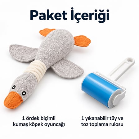 Busstier Ördek Rotası – Kumaş Ördek Köpek Oyuncağı ve Tüy Temizleyici Seti