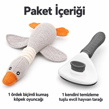Busstier Ördek Yolu – Kumaş Ördek Köpek Oyuncağı ve Tarak Seti