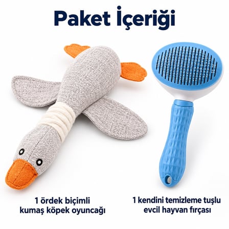 Busstier Ördek Ritmi – Kumaş Ördek Köpek Oyuncağı ve Tarak Seti