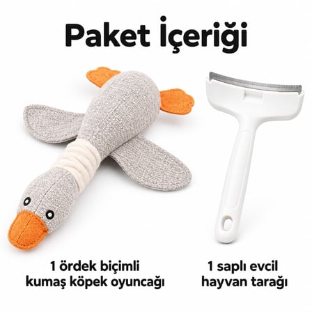 Busstier Ördek Adası – Kumaş Ördek Köpek Oyuncağı ve Tarak Seti