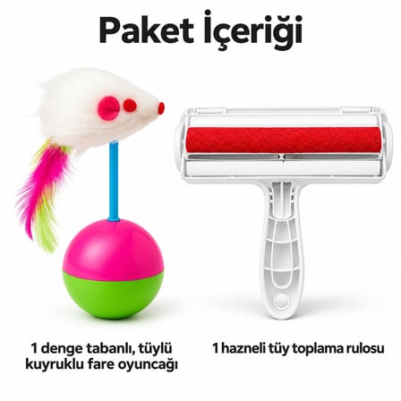 Busstier Salıncak Yolu – Hacı Yatmaz Fare Kedi Oyuncağı ve Tüy Temizleyici Seti