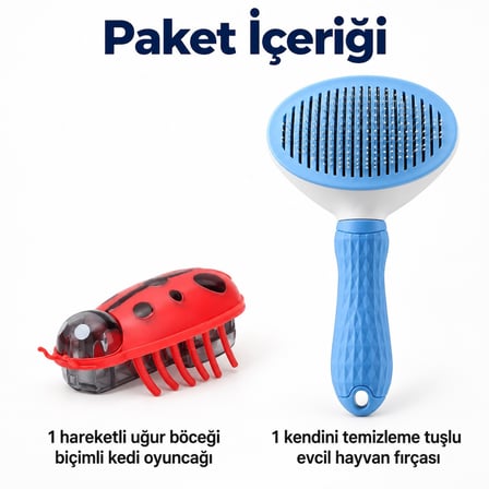 Busstier Uğur Ritmi – Hareketli Uğur Böceği Kedi Oyuncağı ve Tarak Seti