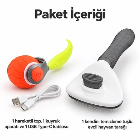 Busstier Yörünge Limanı – Kuyruklu Şarjlı Kedi Oyun Topu ve Tarak Seti