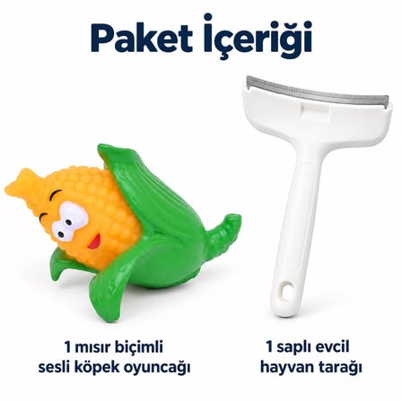 Busstier Mısır Adası – Sesli Mısır Köpek Oyuncağı ve Tarak Seti
