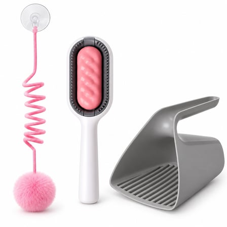 Busstier Spiral Çemberi – Yaylı Asılabilir Kedi Oyuncağı ve Tarak, Kum Küreği Seti