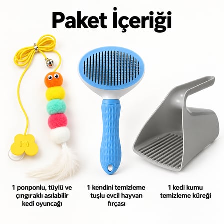 Busstier Mırmır Kıyısı – Asılı Ponponlu Kedi Oltası ve Tarak, Kum Küreği Seti