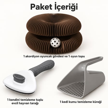 Busstier Akordeon Notası – Akordiyon Top Kanallı Kedi Oyuncağı ve Tarak, Kum Küreği Seti