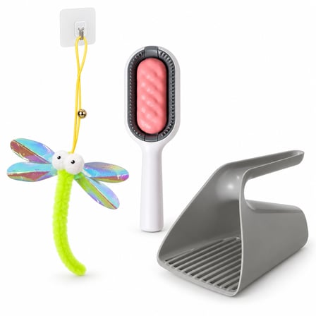 Busstier Kanat Çemberi – Elastik Peluş Uçlu Kedi Oltası ve Tarak, Kum Küreği Seti