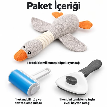 Busstier Ördek Güncesi – Kumaş Ördek Köpek Oyuncağı ve Tüy Temizleyici, Tarak Seti