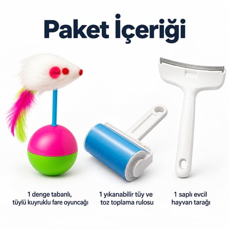 Busstier Salıncak Yörüngesi – Hacı Yatmaz Fare Kedi Oyuncağı ve Tüy Temizleyici, Tarak Seti