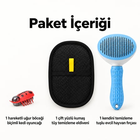 Busstier Uğur Dalgası – Hareketli Uğur Böceği Kedi Oyuncağı ve Tüy Temizleyici, Tarak Seti