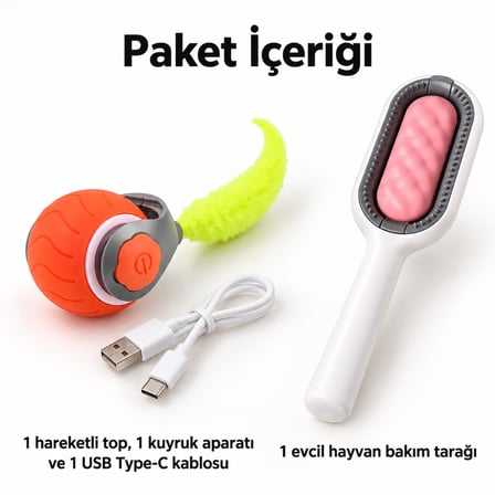 Busstier Yörünge Rotası – Kuyruklu Şarjlı Kedi Oyun Topu ve Tarak Seti
