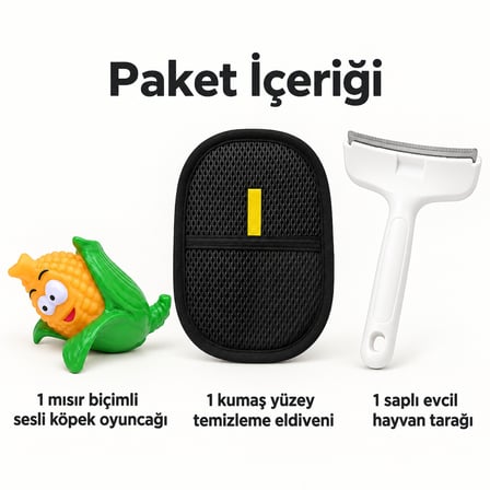 Busstier Mısır İzleri – Sesli Mısır Köpek Oyuncağı ve Tüy Temizleyici, Tarak Seti