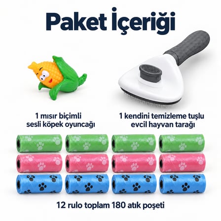 Busstier Mısır Masalı – Sesli Mısır Köpek Oyuncağı ve Tarak, Atık Poşeti Seti