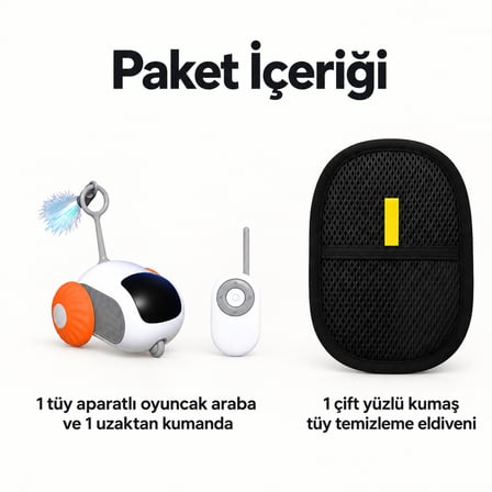 Busstier Rota Bahçesi – Kumandalı Mini Araba Kedi Oyuncağı ve Tüy Temizleyici Seti
