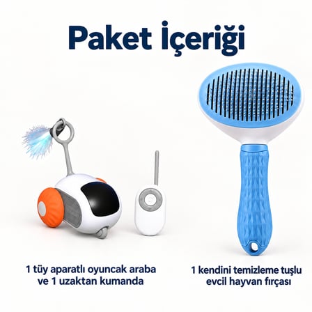 Busstier Rota Ritmi – Kumandalı Mini Araba Kedi Oyuncağı ve Tarak Seti