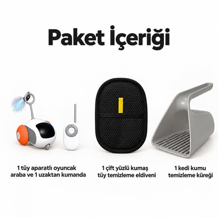 Busstier Rota Durağı – Kumandalı Mini Araba Kedi Oyuncağı ve Tüy Temizleyici, Kum Küreği Seti