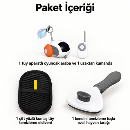 Busstier Rota Yıldızı – Kumandalı Mini Araba Kedi Oyuncağı ve Tüy Temizleyici, Tarak Seti
