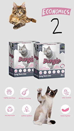 BUNGİE AKILLI KEDİ KUMU AKTİF KARBONLU HIZLI TOPAKLANAN TOZSUZ ULTRA HAFİF 8 LT x 2 ADET