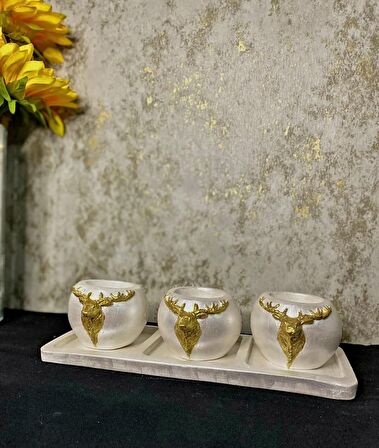 Dekoratif Ürün Geyikli Yılbaşı Temalı Tealight Mumluk Büst Biblo