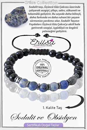 Sertifikalı Gerçek Obsidyen - Hematit - Sodalit Taşı Bileklik