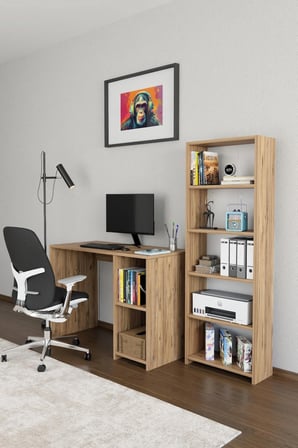 Kitaplıklı Çalışma Masası Bilgisayar Masası Raflı Öğrenci Ofis Masası 5 Raflı Ders Çalışma Masası