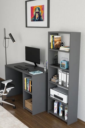 Kitaplıklı Çalışma Masası Bilgisayar Masası Raflı Öğrenci Ofis Masası 5 Raflı Ders Çalışma Masası