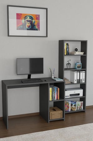 Kitaplıklı Çalışma Masası Bilgisayar Masası Raflı Öğrenci Ofis Masası 5 Raflı Ders Çalışma Masası