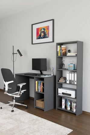 Kitaplıklı Çalışma Masası Bilgisayar Masası Raflı Öğrenci Ofis Masası 5 Raflı Ders Çalışma Masası