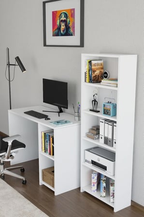 Kitaplıklı Çalışma Masası Bilgisayar Masası Raflı Öğrenci Ofis Masası 5 Raflı Ders Çalışma Masası