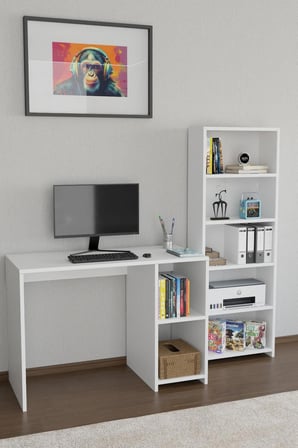 Kitaplıklı Çalışma Masası Bilgisayar Masası Raflı Öğrenci Ofis Masası 5 Raflı Ders Çalışma Masası