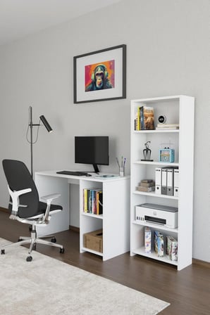 Kitaplıklı Çalışma Masası Bilgisayar Masası Raflı Öğrenci Ofis Masası 5 Raflı Ders Çalışma Masası
