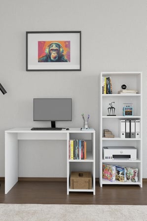 Kitaplıklı Çalışma Masası Bilgisayar Masası Raflı Öğrenci Ofis Masası 5 Raflı Ders Çalışma Masası