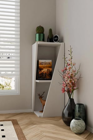 Modern Çok Amaçlı 90cm 2 Raflı Köşe Kitaplık Dekoratif Salon Rafı Çok Amaçlı Düzenleyici Organizer
